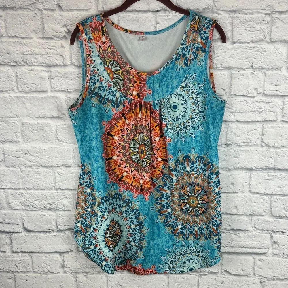 Colorful Mandala Print Women's Top Size Large